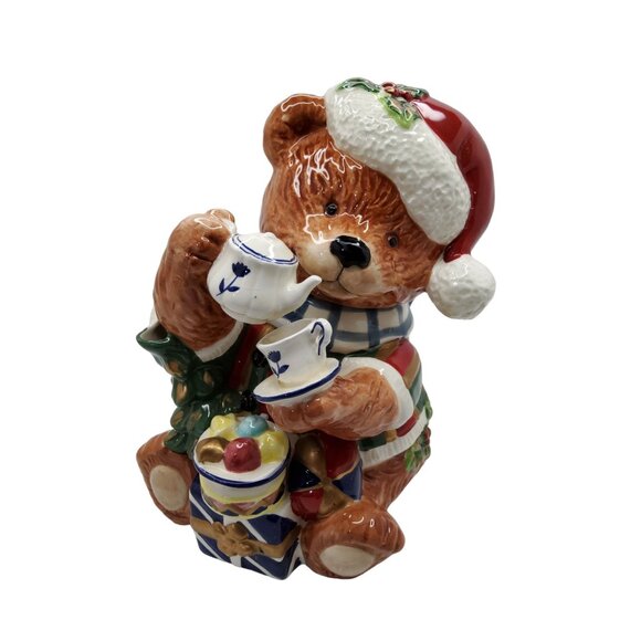 Vtg Cracker Barrel Ceramic Santa Teddy Bear ChristmasTeapot Hand Painted, with b - Picture 2 of 8